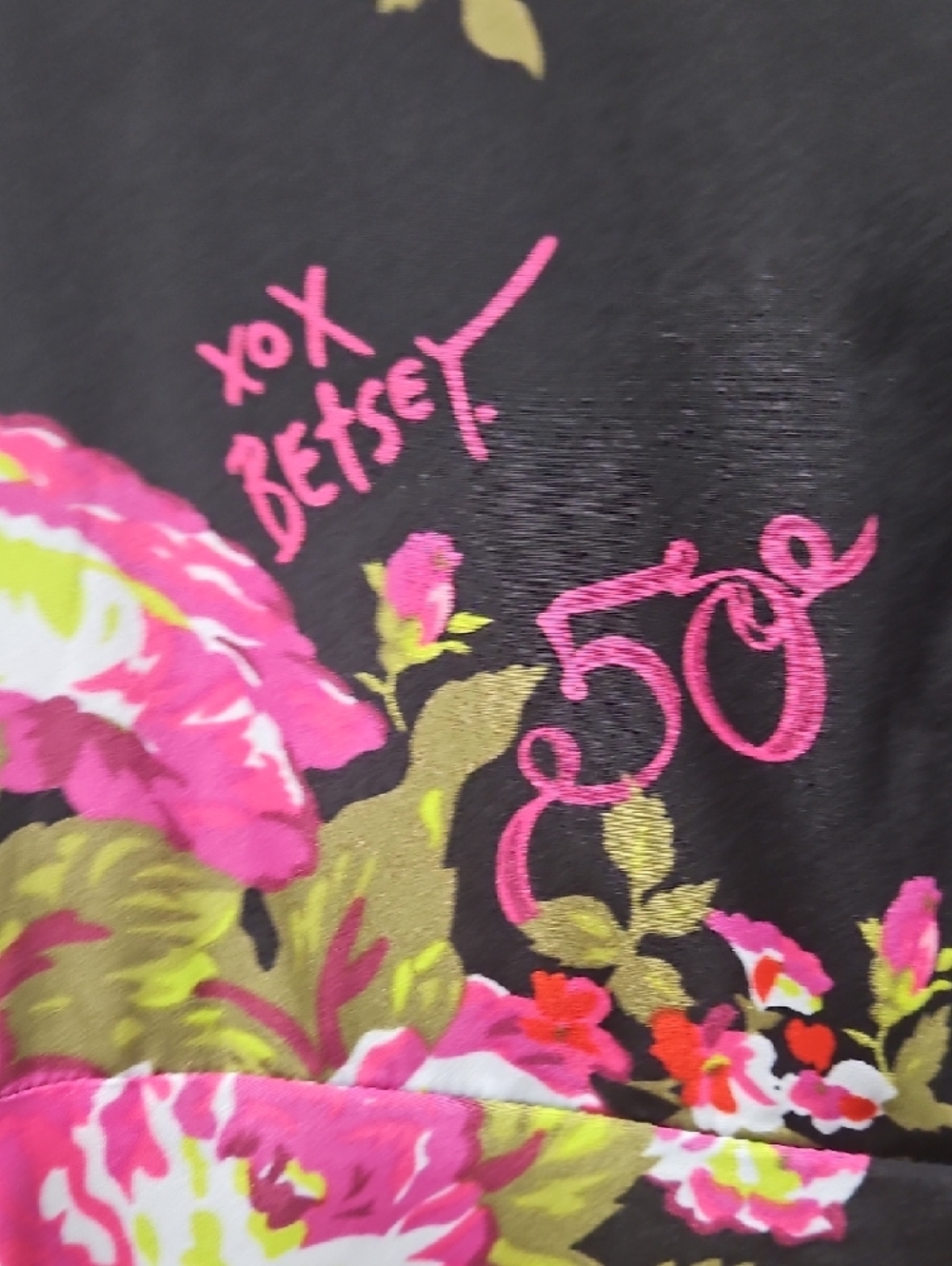 Betsey Johnson 50th Anniversary Black Dress with Pink and Green Floral Print - Picture 9 of 11